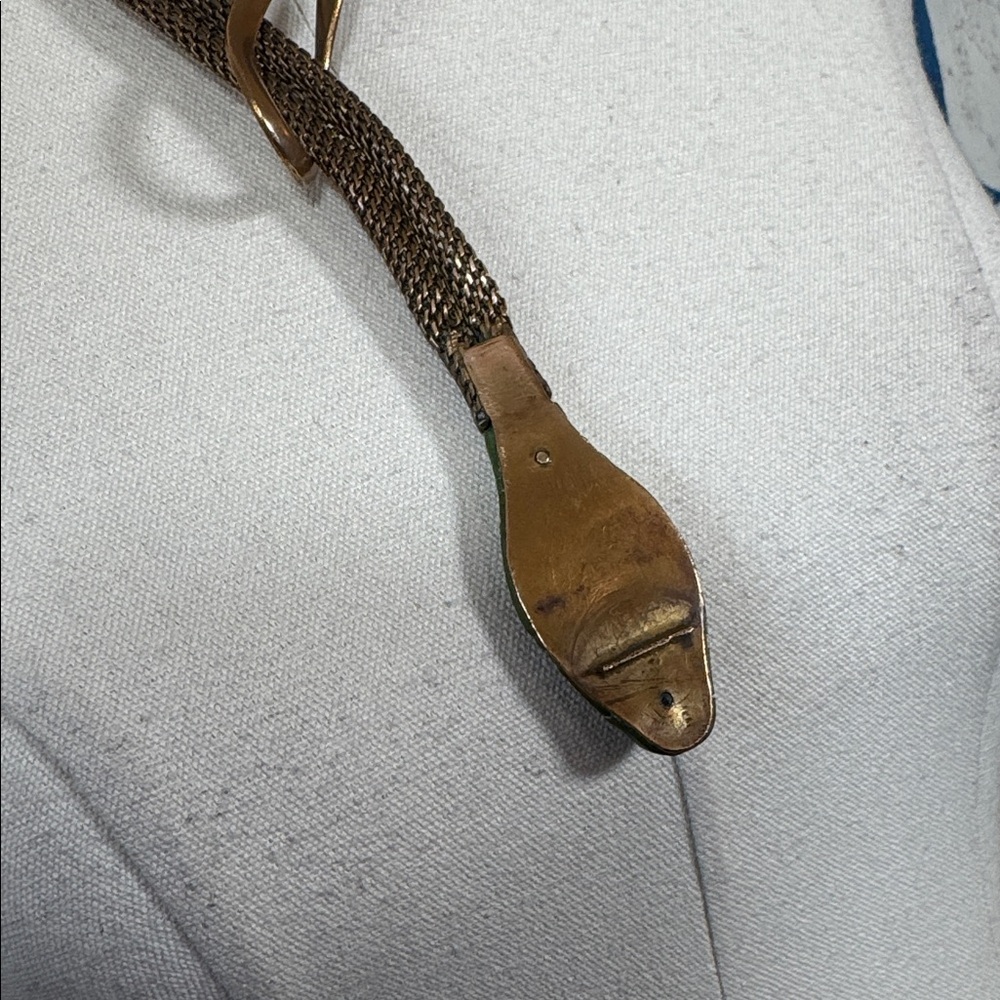 Vintage 50s-70s era bronze snake necklace faux jade - Picture 7 of 8